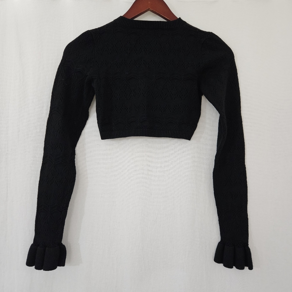 Edikted 2-Piece Delana Long Sleeve Top & Lindsay Ruffle Knit Shorts in Black - Picture 7 of 11
